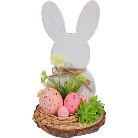 Ornement En Bois Forme De Lapin - Décoration Printanière Et Festive - Pour Intérieur Et Table - Lot De 1 (1/5)