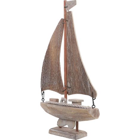 Sculpture de Bateau Voilier Vintage en Bois et Toile pour Décoration (1/5)