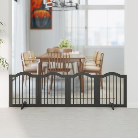 Barrière pour chien pliable, 4 panneaux avec pieds, 208 x 29,5 x 61 cm, noire HAVRYA (1/4)