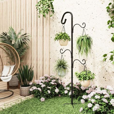 Crochet de Berger Extérieur 120cm Mangeoire Oiseaux sur Pied - Support Jardin Robuste 4 Crochets Réglables pour Plantes Suspendues Pots de Fleurs Lanternes Décoration (1/5)