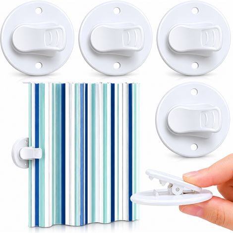 1 Pièce, Couleur Blanche, Attaches Auto-Adhésives pour Rideaux de Douche, pour Cuisine, Salle de Bain, Voiture (1/5)