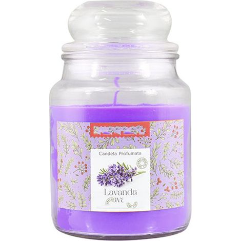 Candela profumata alla lavanda con barattolo e coperchio in vetro gr 510 h16 cera estratti naturali durata 26 ore idea regalo (1/2)