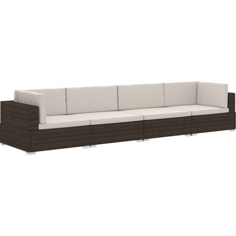 Salon de jardin 4 pcs Mobilier de jardin avec coussins résine tressée marron (1/5)