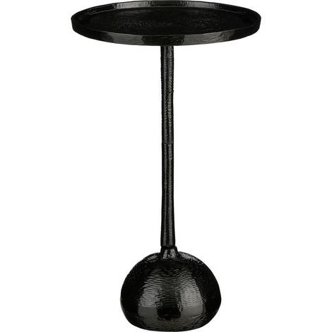 Table d'appoint ronde bout de canapé en aluminium et MDF FSC noir avec structure striée - PANGIVO (1/4)