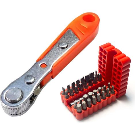 Mini tournevis à cliquet de 6,35 mm avec embouts inviolables, clé à cliquet à angle droit, multifonction pour les espaces restreints, les réparations quotidiennes domestiques (orange) (1/5)