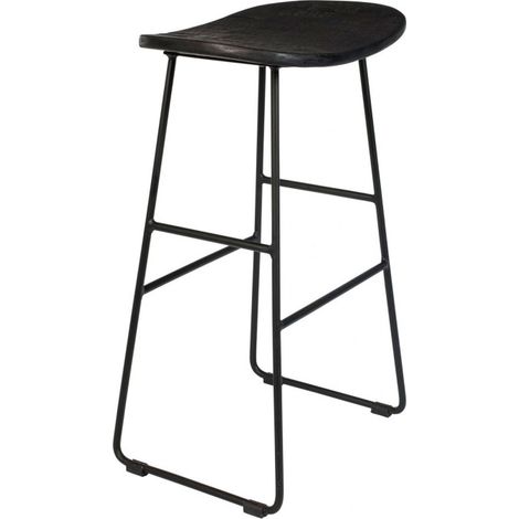 Tabouret de bar en teck recyclé et métal H62cm - Noir - TANGLE (1/5)
