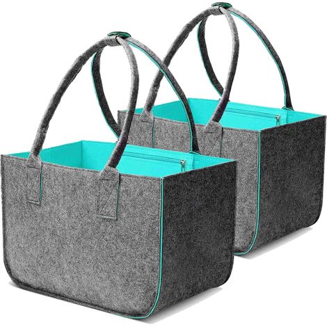 Lot de 2 grands sacs de courses en feutre - 30 l - pliables avec longues poignées - Sac de courses robuste avec poche intérieure - Sac de transport pour bois de chauffage (1/5)