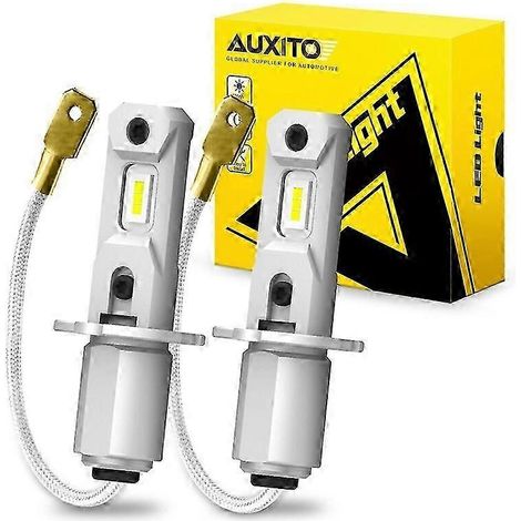 Lot de 2 ampoules LED H3 pour phares avec bus CANbus, feux de route sans ventilateur, lumière blanche/jaune 6500K, feux de brouillard/feux de jour LED automobiles, format mini 12 V (1/5)