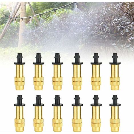 12 buses de brumisation réglables Arroseurs d'irrigation en laiton Buse d'atomiseur portable Arroseurs d'irrigation goutte à goutte Buse en laiton pour l'irrigation de serre/jardin/pelouse (1/5)