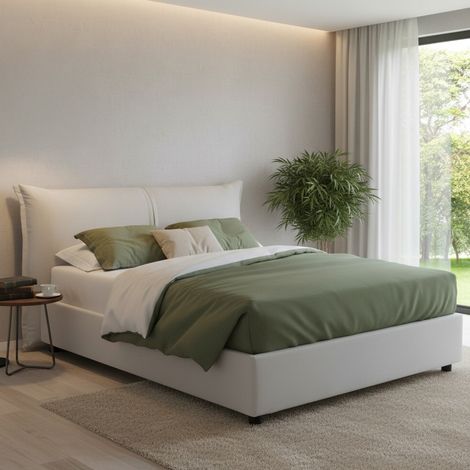 Talamo Italia Cama matrimonial Cesira, Cama contenedor con revestimiento de tela, 100% Made in Italy, Apertura frontal, adecuado para colchón Cm 160x200, Blanco, con embalaje reforzado (1/5)