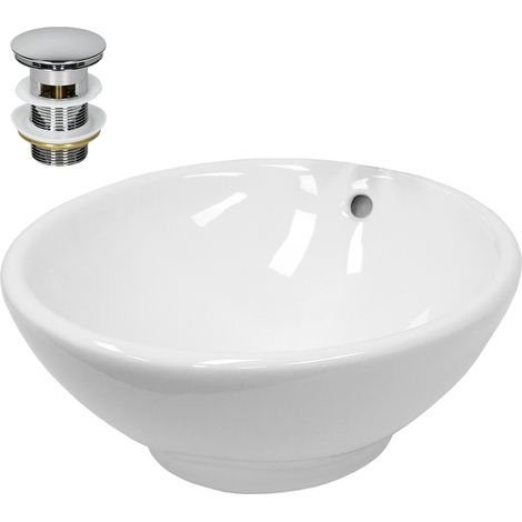 ECD Germany Waschbecken Waschtisch Ø 420 x 170 mm Rund Keramik Weiß inkl. Ablaufgarnitur für Waschbecken mit Überlauf Aufsatzbecken Aufsatzwaschbecken Aufsatzwaschtisch Waschschale Spülbecken Becken (1/5)