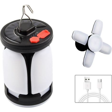 Lanterne de camping solaire à LED 1200 mAh, rechargeable par USB, 6 modes, lampe de camping portable et étanche pour tente, randonnée, lecture, urgence [Classe énergétique F] (1/4)