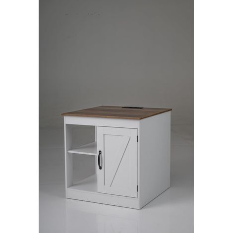 COSTWAY Table de Chevet avec Prise, Chevet de Lit, Port USB, Port Type-C, Étagère Réglable, Armoire, Porte de Grange, Style Compagne, Table d'Appoint pour Chambre à Coucher, Salon (Blanc,1)