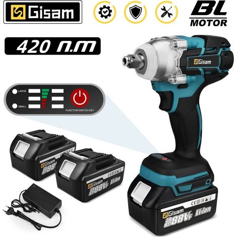 – Clé à chocs électrique 420 N.M sans balais – 1/2 pouce – 2 batteries 18V – Moteur Brushless pour travaux intensifs (1/5)