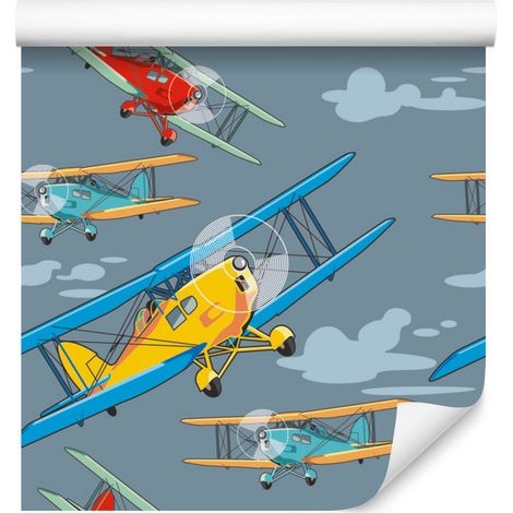 Bunte Retro-Flugzeugtapete für Wohn- und Schlafzimmer, 50 x 1000 cm (1/5)