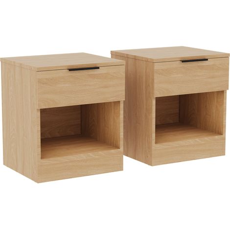 Trega 1 Drawer Bedside Tables Nightstands Set of 2, H 41 x W 39 x D 28 cm, Pine