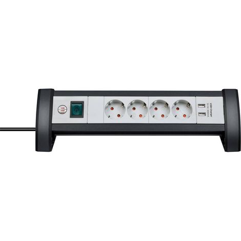 Brennenstuhl 1156250534 Multipresa con interruttore 4 vie Nero, Grigio luminescente Schuko 1 pz.