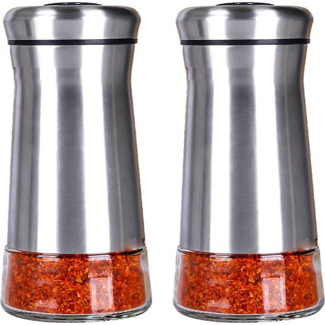 Moulin à Sel et Poivre - Distributeur Épices Réglable - Verre et Acier Inoxydable - Lot de 2 (1/5)