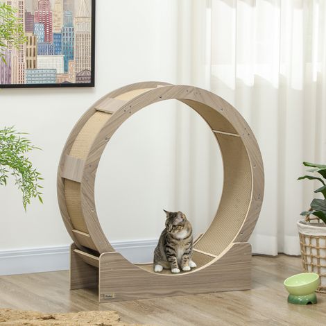 Roue d'exercice pour chat, 91 cm, avec frein, tapis à griffer, pour un chat en pleine forme, couleur noyer (1/5)