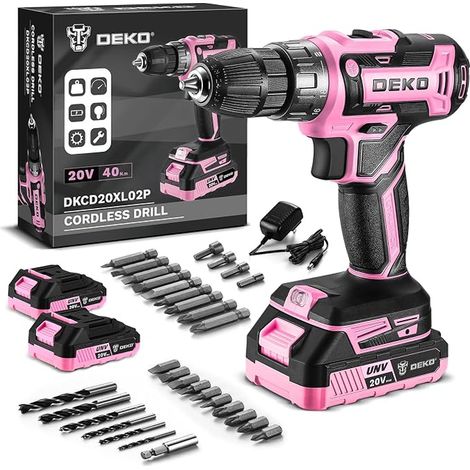 Perceuse Visseuse Sans Fil Perceuse Sans Fil 20V Rose Visseuse Electrique Visseuse Devisseuse Rose pour Femmes Kit Complet avec Batteries et Chargeur (1/5)