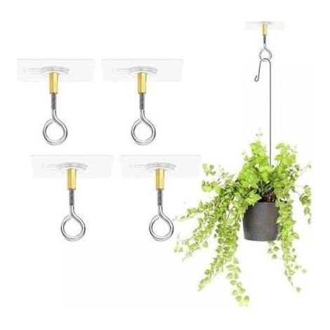 Pack of 4 self-adhesive ceiling hooks without drilling, transparent hooks for hanging plants with stainless steel hooks for the ceiling, self-adhesive ceiling hooks, can bear 5 kg (1/4)