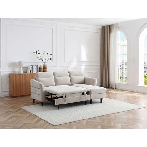 Canapé d'angle convertible et réversible en tissu texturé beige VANERSI (1/4)
