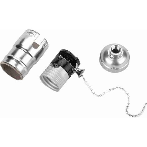 Douille E27 en aluminium style vintage avec chaînette pour lampe de bureau, culot à vis (argenté) (1/5)