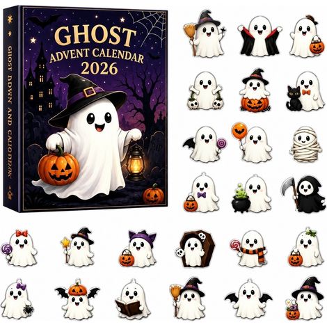 Calendrier de l'Avent Halloween fantôme, boîte surprise, PVC, crâne et citrouille fantôme 3D, cadeau pour enfants fantôme 2D (1/3)