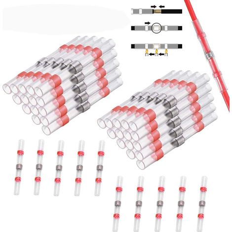 Joints de fil soudés et scellés , 40 joints bout à bout thermorétractables étanches, bornes de fil, joints bout à bout isolés marins (rouge) (1/5)