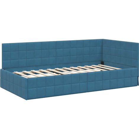 Lit simple,Lit Adulte,Cadre de lit d'angle Bleu 100 cm x 200 cm tissu CFW319767 (1/5)