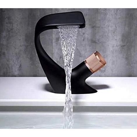 Rubinetto nero, rubinetto per lavabo, miscelatore acqua calda e fredda, montaggio a superficie, rubinetto per vasca a foro singolo (1/2)