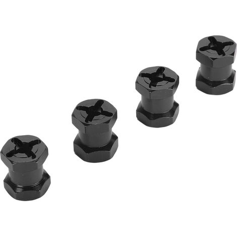 Lot de 4 entretoises hexagonales pour roues de voitures RC, diamètre 12 mm, longueur 15 mm, avec écrous de roue et goupilles de verrouillage en métal (noir). (1/5)