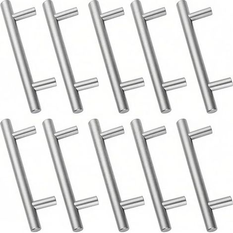 Drenky Lot de 10 Poignée Meuble,10 Pièces Poignee de Meuble Cuisine en Acier Inoxydable Poignée Tiroir Entraxe 96mm Poignee Porte Cuisine Poignée Porte Cuisine,Surface Brossée (1/5)