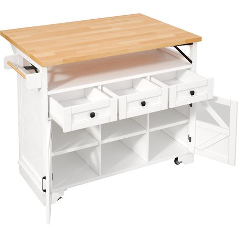 Isola cucina mobile pieghevole con LED App, 3 cassetti e 2 ante in vetro, HOMVRA (1/5)