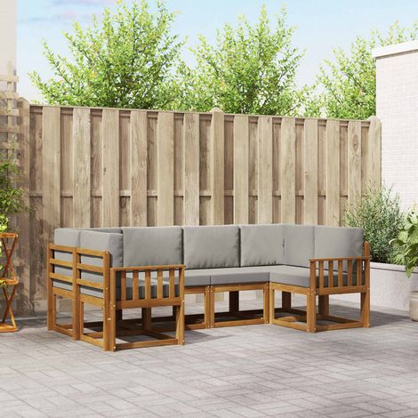vidaXL Outdoor-Sofagarnitur mit Kissen 6 pcs Natürlich und Hellgrau (1/5)
