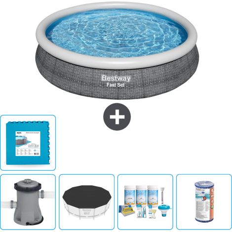 Piscine gonflable ronde Bestway à réglage rapide - Imprimé rotin - 366 x 76 cm - Comprend des Accessoires CB12 (1/5)