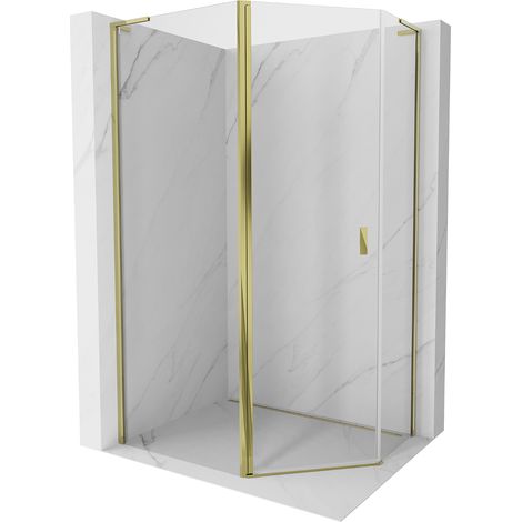Mexen Mist L cabina doccia pentagonale asimmetrica a battente 100 x 90 cm, trasparente, oro - 8A8L-100-090-50-00 (1/5)
