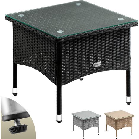 CASARIA® Mesa Auxiliar Poliratan Resistente a la intemperie Altura Ajustable Exterior Tapa de cristal 80kg de capacidad de carga Jardín Balcón Terraza Mesa de salón M2 - 50x50x45cm (1/7)