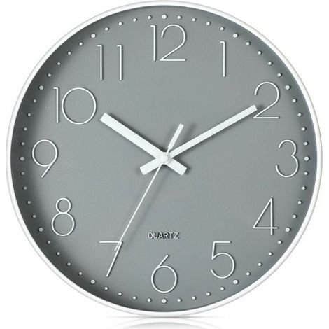 Pendules murales Horloge murale silencieuse à quartz moderne de 12 pouces avec horloges murales en chiffres arabes sans cocher décoration d'accessoires pour la maison (gris) (1/4)