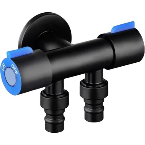 Robinet de salle de bain à double sortie, Robinet d'angle pour WC en acier inoxydable, Robinet d'eau froide mural (pour machines à laver) — Noir