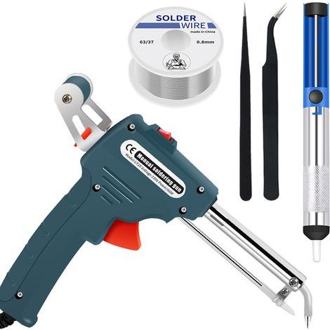 Kit de fer à souder électrique 220 V 60 W, pistolet à étain, machine à souder, chauffage automatique, kit d'outils de réparation (5 pièces - Vert)-Chrom (1/5)
