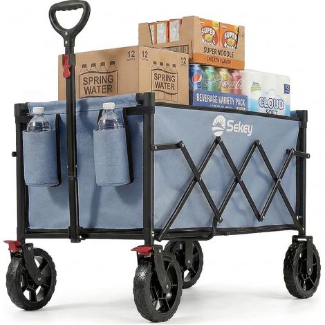 Sekey chariot pliable 120 L, chariot de transport robuste 100 kg, poignée télescopique réglable, pour jardin, courses, camping, bleu (1/5)