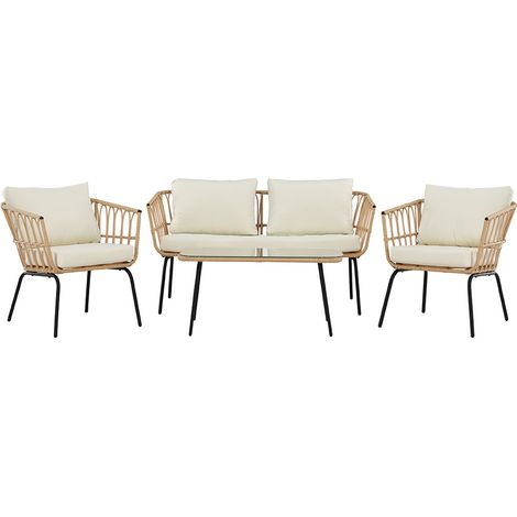 Ortigiasalon 1 canapé, 2 fauteuils, 1 table basse naturelle.