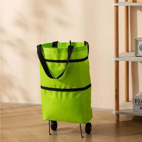Irovami Chariot de courses pliable et portable  Sac de courses à tirer imperméable et double usage, vert (1/5)
