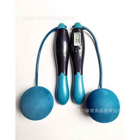 Corde à sauter électronique de fitness sans fil, chronométrée, en fil d'acier (gros ballon bleu paon)