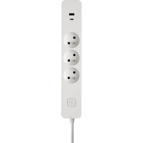 3-fach Steckdosenleiste, 2-polig (2P+E), 16 A, mit Schalter + 2 USB-A+C-Anschlüsse, 3,4 A, 1,49 m, weiß (1/5)