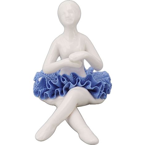 Statue de ballerine, figurine en céramique délicate représentant une danseuse de ballet en robe bleue, dans une expression de sérénité, idéale pour décorer une table. (1/5)