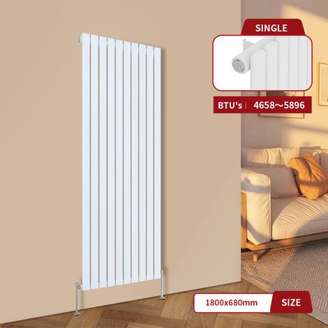 Warmehaus White Central Heating Radiator Flat Panel Vertical Single 1800x680mm (1/5)