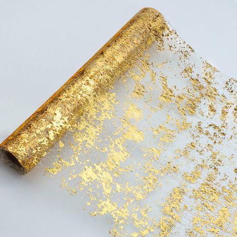 Table Runner - Polyester Mesh - Metallic Gold Foil Finish - 11 Inch x 117 Inch - For Wedding Party Decoration - 2 Pieces (1/5)