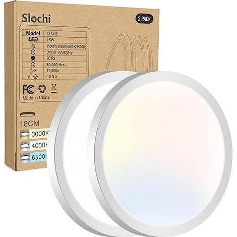 Plafonnier LED, 1500LM IP44 Etanche Plafonnier Salle de Bain, 15W 3000K 4000K 6500K Lampe Plafond Blanc Rond Cuisine, Chambre,Couloir, Garage, Balcon, Ø18CM (1/5)